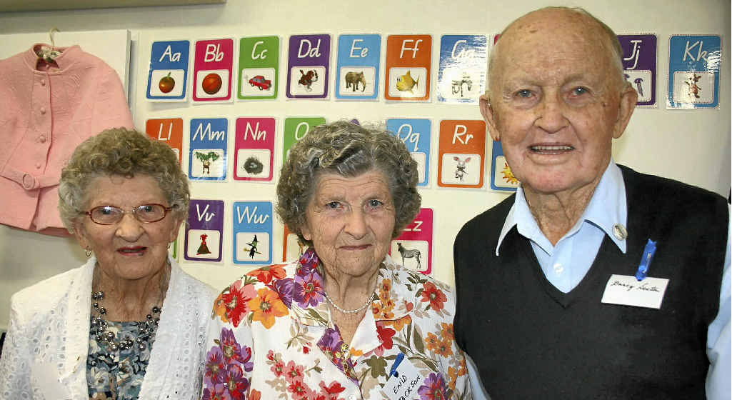 Sisters Vera Brown and Enid Ryan reminisce with former classmate Darcy Sexton at the Maryvale State School centenary celebrations at the weekend. Sisters Vera Brown and Enid Ryan reminisce with former classmate Darcy Sexton at the Maryvale State School centenary celebrations at the weekend.